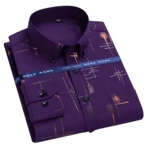 Men's Corporate Quality Office Purple Long Sleeve Pattern Shirt