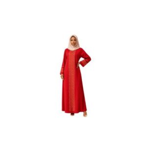 Red Embroidered Abaya Dress – Modest Long Sleeve Gown